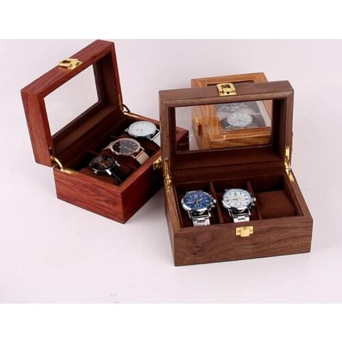 3 Slots Wooden Watch Box Removable Pillow Watches Display Container Jewelry Case