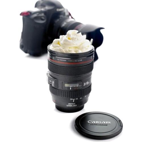 400ml New Coffee Lens Emulation Camera Mug Beer Mug Wine With Lid Black Plastic Cup&Caniam Logo Mugs Cafe MUG-09