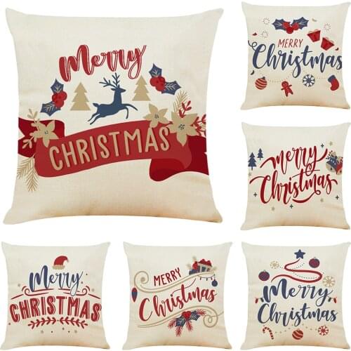 45x45cm Christmas Print Decorative Throw Pillow Covers Couch Pillows Linen Cushion Cover for Couch Sofa Car Living Room