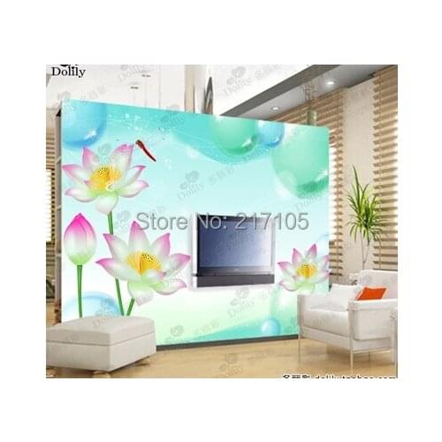Free shipping large murals sitting room the bedroom TV setting wall paper lotus paintings