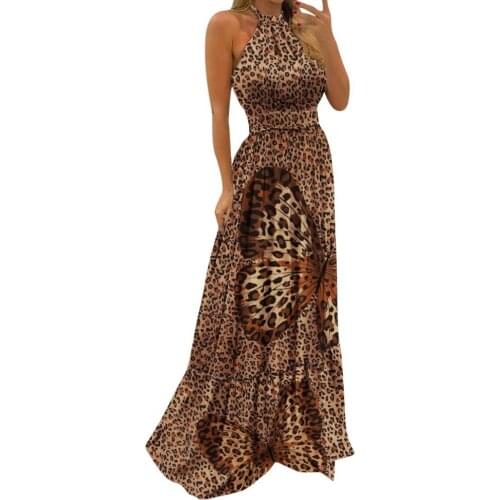 Bohemiandress women summer 2021 Large Hem Backless Polka Dot Print Halter Maxi Dress Streetwear for party Black xxl vestidos