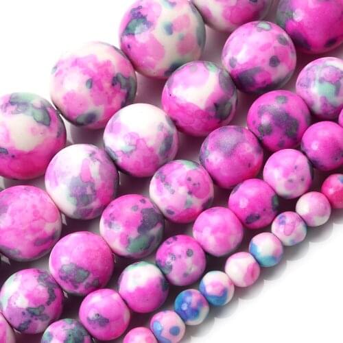Rose Red Rain Colorful Natural Stone Beads Round Loose Bead for Jewelry Making DIY Bracelet Charms Accessories 4/6/8/10/12mm