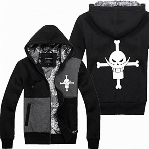 One Piece Anime Cosplay Costume Beard Zip-Up Hoodie Black Color Sweater Costume Jacket Costs Warm Winner Sweatshirt Cosplay