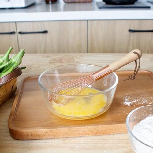 Wooden Handle Manual Egg Beater Stainless Steel Egg Mixer Rose Gold Balloon Wire Mixer Kitchen Cooking Accessories