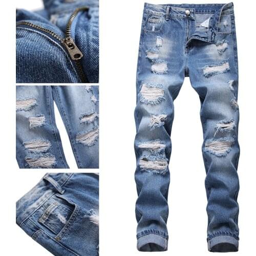 Denim jeans mens trendy brand youth straight pants mens pants mens pants mens holes