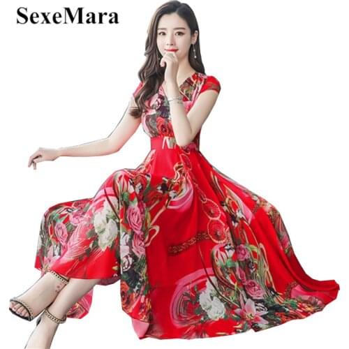Elegant female bodycon party vestidos beach vacation plus size summer dress 2019 flower chiffon bohemian dress summer dress