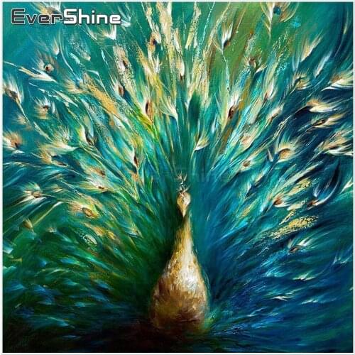 EverShine Diamond Mosaic Peacock Pictures Of Rhinestones Full Square Diamond Painting Cross Stitch Diamond Embroidery Wall Decor