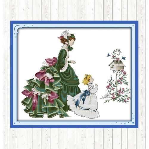 Mother and Daughter Cross Stitch Kits Embroidery Handmade Needlework DMC Floss Kit 11CT 14CT Cross Stitch Set Wall Home Decor