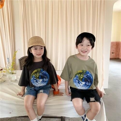 Boys Summer Star Printing T Shirts 2021 Korean Style Children Tops Clothes Girls Cotton Loose Short Sleeve Tees