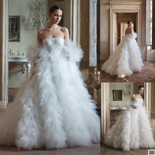 Fashion Classic Lace Appliques Vintage White Strapless Wedding Dresses Vestidos De Noiva Bridal Plus Size Gown