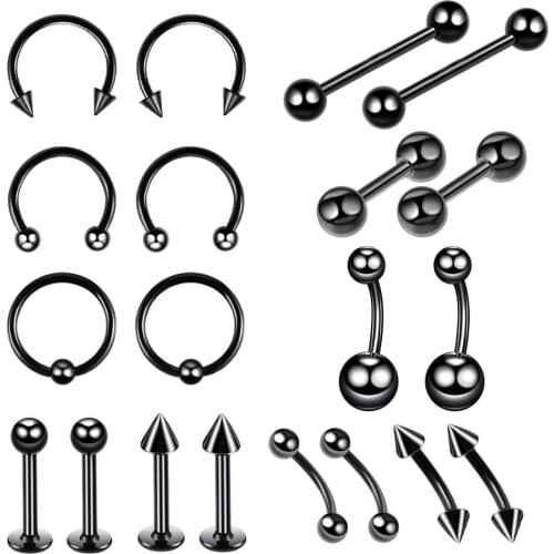 MODRSA 20pcs/lot Horseshoe Barbell Tongue Nose Ring Stainless Steel Lip Earring Belly Septum Helix Piercing Nariz Body Jewelry