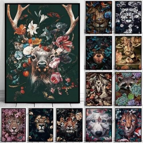 Flowers Animal Diamond Painting DIY Cross Stitch Kits Lion Tiger Deer Diamond Embroidery Full Square Drill Room Decoration Gift