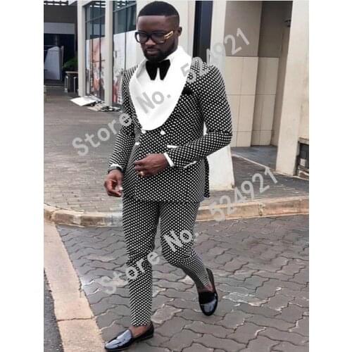 New Groomsmen Groom Tuxedos Navy Blue/Black/Royal Blue and White Dot Men Suits Shawl Lapel Best Man ( Jacket+Pants+Tie ) C940