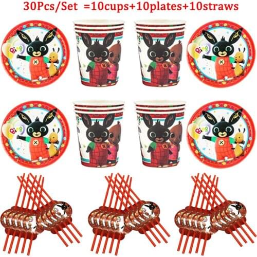 Red Rabbit Theme Party Disposable Tableware Paper Cup Plate Straws Rabbit Birthday Party Decorations Supplies For Kids Favors