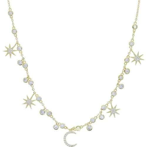 Elegant Necklaces Multilayer Jewelry North Star Moon Chocker Necklace Iced Out Shiny Cubic Zircon Link Chain Jewelry For Women