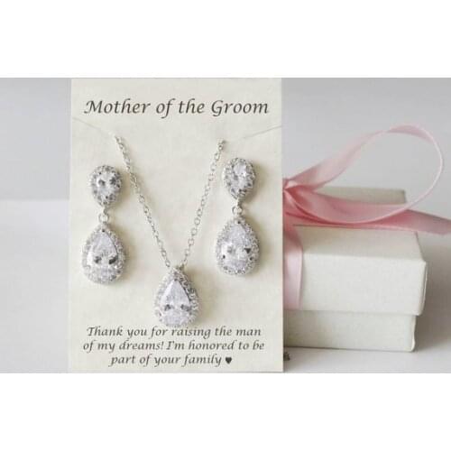 Personalized names wedding Bridesmaid Mother of the groom bride CZ Earrings dangles necklace sets Jewelry Set proposal gifts