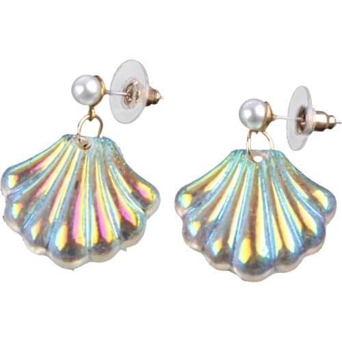 Resin Beach Rainbow Pearl Shell Dangle Drop Earrings For Women Fashion Jewelry