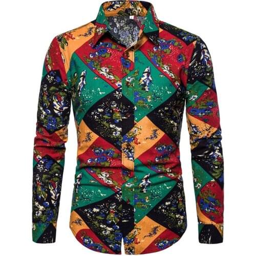 Vintage Floral Shirt Men 2022 Brand New Cotton Linen Shirt Mens Slim Fit Long Sleeve Dress Shirts Party Wedding Chemise Homme