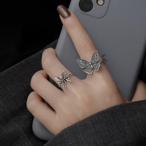 Butterfly Open Rings For Women Teen Girls Adjustable Vintage Fashion Korean Hot Trend Hollow Hip Hop Lady Party Jewelry BOYULIGE