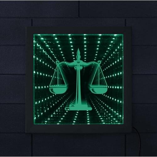 3D Creative Novelty Scale of Justice LED Tunnel Lamps Infinity Mirror Light Law Attorney Firm Attorney Office Courthouse Lampe