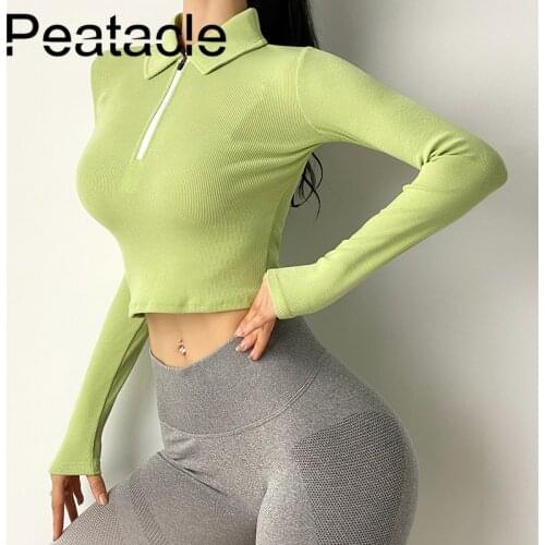 Peatacle Sports Top Womens Tight-fitting Sexy Casual Yoga Clothes Quick Dry Long Sleeve Fitness Gym T Shirt