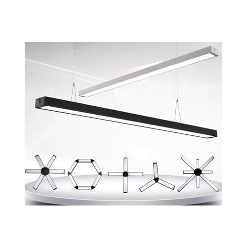 Led office chandelier strip light modern minimalist mall stitching rectangular hanging line engineering lighting led fixture