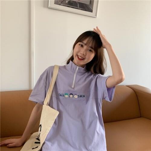 Retro Cartoon Print Loose T-shirt Womens T-shirts Tops Japanese Kawaii Ladies Ulzzang Female Korean Harajuku Clothes For Women