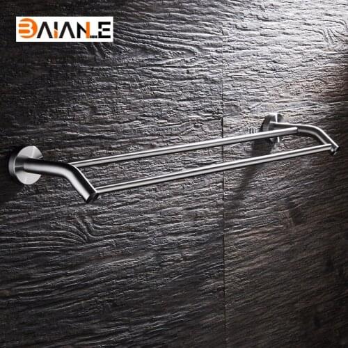 Towel Bars Stainless Steel Towel Rack Wall-Mounted Bathroom Towel Holders Double Rails Bath Storage Shelf Bathroom Accessories