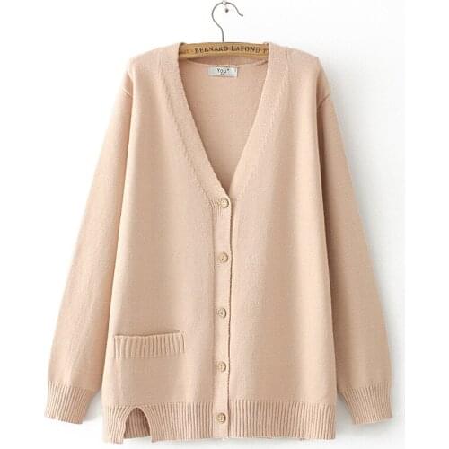 Plus Size Autumn Winter V-neck Women Cardigan Thick Outwear with 1 Pocket Sweaters Women