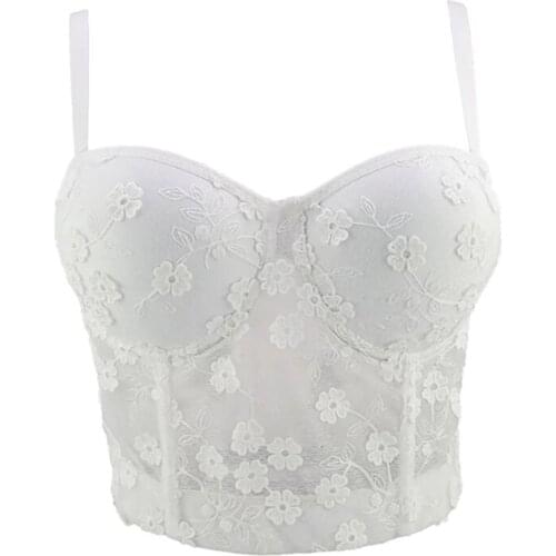 Lace Embroidery Floral Mesh Sexy Women Top Push Up Slim Cami Top Bralette Bra Corset Tops To Wear Out Female Tops Clothes