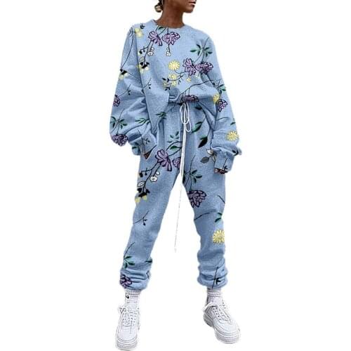 1 Set WomenTop Pants Set Tie Dye Floral Print Women Round Neck Long Sleeve Pullover Drawstring Jogger Pants Set Sportswear 2021