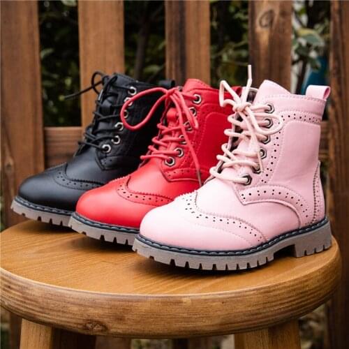 Winter Children Boots Girls Leather Shoes Solid Color Fashion Children Ankle Boots Slip Martin Boots Warm Size 26-36