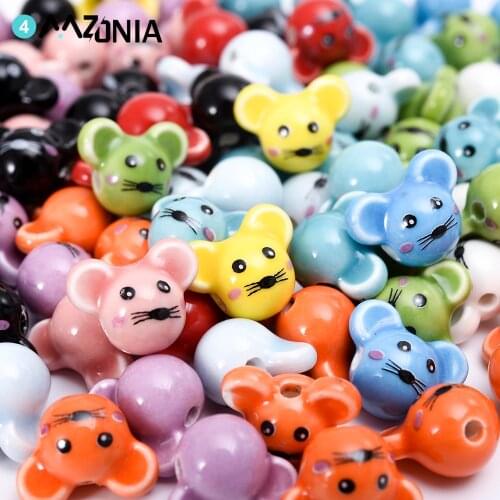 16mm 10/20/30pcs Cute Mouse Shape Ceramic Beads Animal Shape Straight Hole Beads For Jewelry Making DIY Handmade Accessories