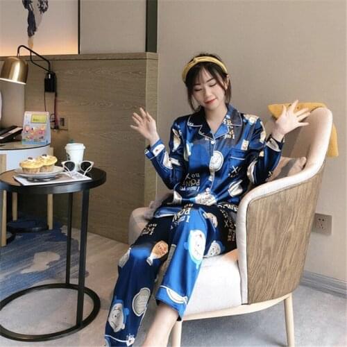 2020 Homewear Set Autumn Korean Printed Lapel Pajamas Womens Loose Long Sleeve Casual Yukata pyjamas new arrival sleepwear