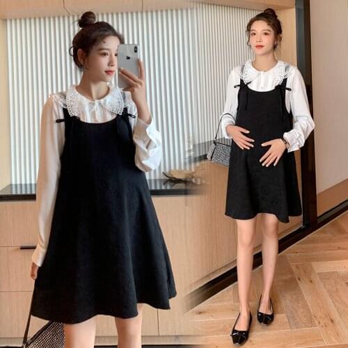 5858# Maternity Clothes Stylish Lace 2Pcs Maternity Dress Set Clothes for Pregnant Women Pregnant Women Suit