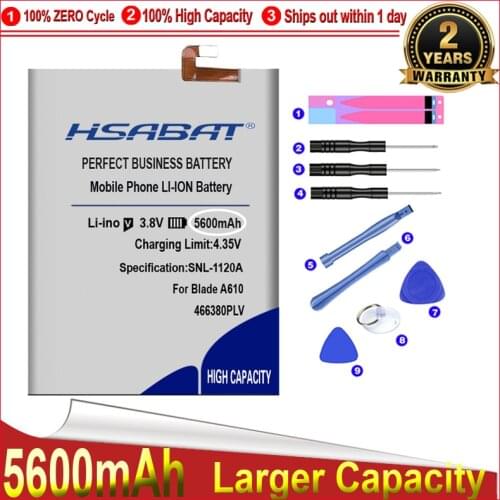 HSABAT 5600mAh 466380PLV Battery for ZTE Blade A610 A610C A610T BA610C BA610T High Quality Mobile Phone Replacement Accumulator