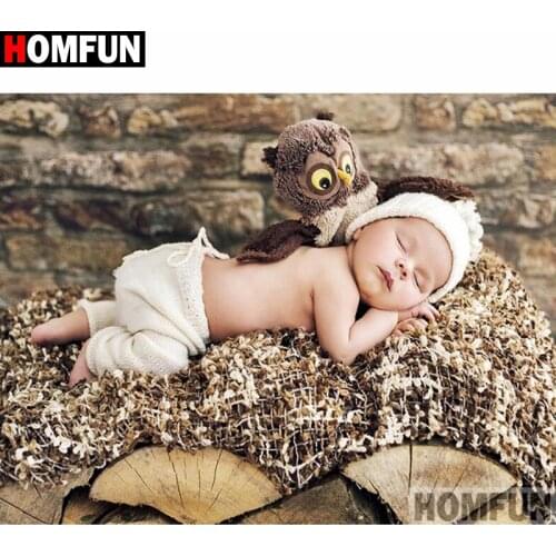 HOMFUN Full Square/Round Drill 5D DIY Diamond Painting "Child animal owl"3D Diamond Embroidery Cross Stitch Home Decor A20322