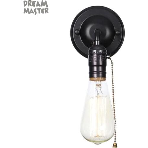 American Vintage Wall Lamps single-head Bedside Lamp Industrial Minimalist home Wall Lights black chrome pull switch sconces