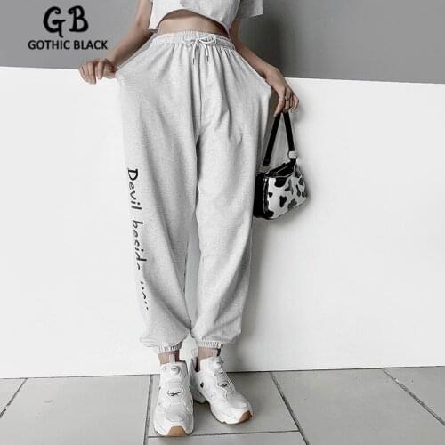 Gothblack Fashion Harajuku Loose High Waist Harem Pants Women Letter Print Drawstring Casual Trousers Female Autumn Streetwear