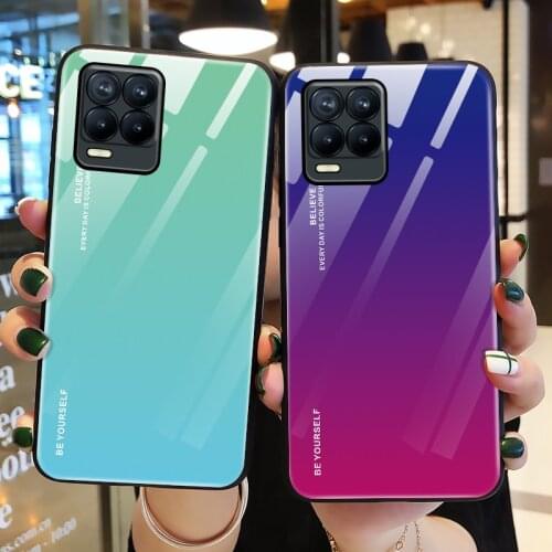 Tempered Glass Case For OPPO Realme 8 Pro Gradient Color Cover Soft TPU Frame Hard Glass Back Cover for OPPO Realme 7 Pro