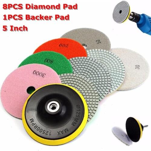 9pcs 30-3000 Grit Diamond Polishing Pads Kit 5 inch Wet Polishing for Granite Stone Concrete Marble Use Grinding Discs