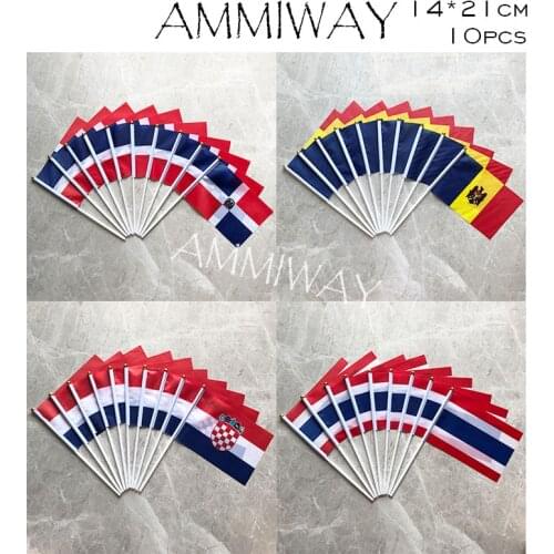 AMMIWAY 14x21cm 10pcs Dominican Republic Moldova Croatia Thailand Small Hand Waving National Flag Polyester Flag Free Shipping