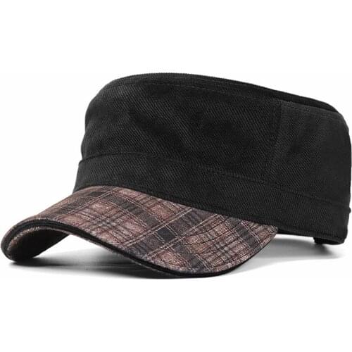Classic Plaid Cotton Velvet Navy Hat Men Autumn and Winter Leisure Flat Top Hat Middle-aged Big Size Baseball Cap 56-62cm