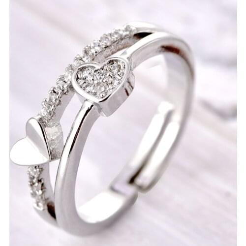 New Fashion Romantic Double Heart Finger Rings For Women Rose Gold Silver Color Zircon Rings Female Wedding Jewelry Couple Gift