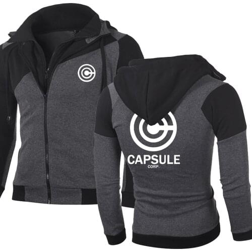 New Spring Autumn Mens Anime Z Capsule Hoodies Fashion Double Zipper Patchwork Long Sleeve Jacket Hip Hop Harajuku Clothing