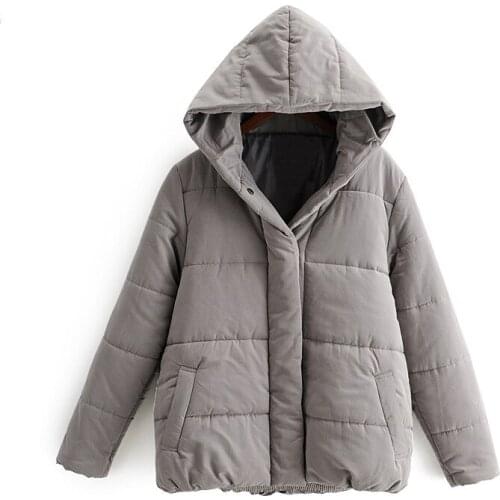 Korean womens autumn and winter new style short diagonal pocket hooded cotton jacket ladies jacket