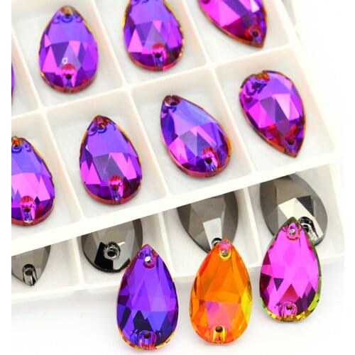 All Sizes Metallic Shimmer K9 Sew on Stones Tear Drop Glass Crystal Rhinestones Stylish Flat Back Buttons Sew on Clothing Crafts