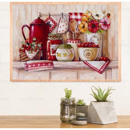 Cute Kitchenware 5D Full Drill Diamond Painting Mom Life Kitchen Utensils Scenery Embroidery Cross Stitch Kit Home Decoration