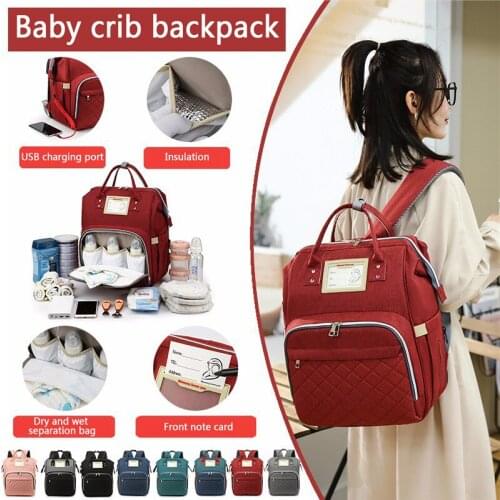 Fashion Mummy Bag, Multifunctional Large Capacity Backpack Shoulders Bag Folding Baby Crib for Adult Women