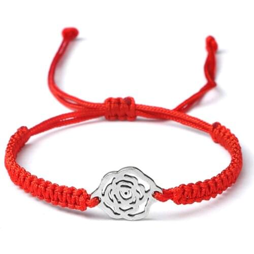 Fashion Couple Bracelet For Women Handmade Lucky Red Braid Chain Flower Bracelets Charm Girl Adjustable Jewelry Friendship Gift